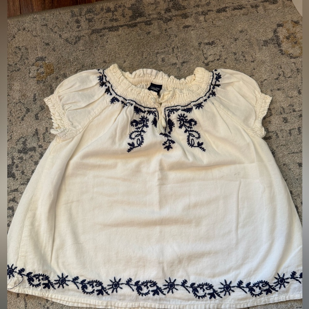GAP White Blouse with Navy Embroidery